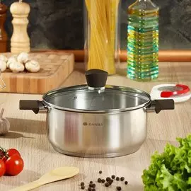 Кастрюля нержавеющая сталь, 3.7 л, с крышкой, крышка стекло, Daniks, Savory, SD-A95-22, серебристая
