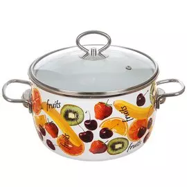 Кастрюля сталь, эмалированное покрытие, 2 л, с крышкой, крышка стекло, Vitross, Fruits, 1SC165S/1SA185S, индукция