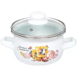 Кастрюля эмалированная сталь, 1.5 л, с крышкой, крышка стекло, Сантэкс, Десерт, 1-2415112, индукция