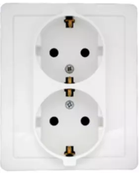 1590451-030 Розетка двойная с заземлением Schuko с защитными шторками, винтовой зажим, 16А 250В, белый Simon 15