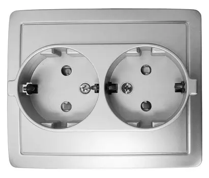 1590451-033 Розетка двойная с заземлением Schuko с защитными шторками, винтовой зажим, 16А 250В, алюминий Simon 15