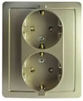 1590451-034 Розетка двойная с заземлением Schuko с защитными шторками, винтовой зажим, 16А 250В, шампань Simon 15