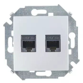 1591552-033 Розетка компьютерная двойная RJ45 кат.5e (AMP), алюминий Simon 15