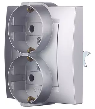 1590459-033 Розетка двойная с заземлением Schuko, 16А 250В, винтовой зажим, алюминий Simon 15