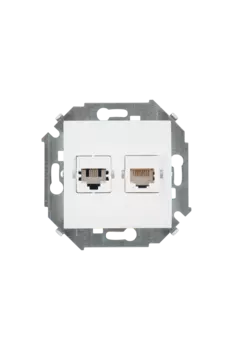 1591589-030 Розетка телефонная двойная RJ11, винтовой зажим, белый Simon 15