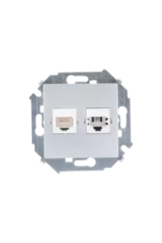 1591590-033 Розетка телефонная + компьютерная RJ11+RJ45 кат.5е, Systimax, алюминий Simon 15