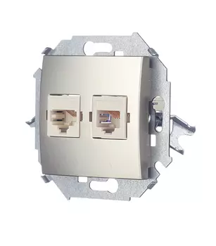 1591590-034 Розетка телефонная + компьютерная RJ11+RJ45 кат.5е, Systimax, шампань Simon 15
