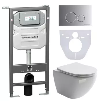 Комплект 4в1 Унитаз подвесной с сиденьем Ceramica Nova CN4002_1001M_1000 белый + Система инсталляции + кнопка