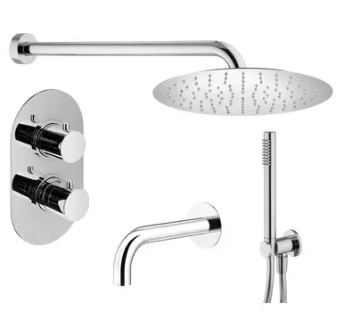 Комплект для ванны со смесителем и верхним душем Plumberia Selection IXO KITXOT19CR60KING с изливом, с термостатом, хром