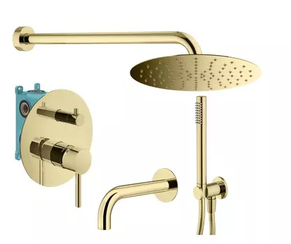 Комплект для ванны со смесителем и верхним душем Plumberia Selection IXO KITXO19OR60 с изливом, золото 24К