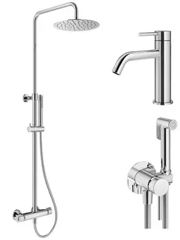 Комплект душевой стойки с гигиеническим смесителем Plumberia Selection IXO KITZXO6302CR53 с термостатом, хром