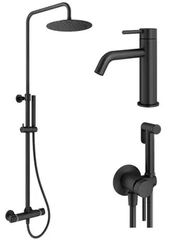 Комплект душевой стойки с гигиеническим смесителем Plumberia Selection IXO KITZXO6302NO53 с термостатом, черный матовый