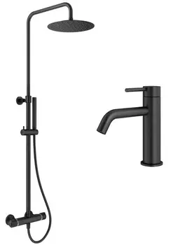 Комплект душевой стойки со смесителем и изливом Plumberia Selection IXO KITXO6302NO53 с термостатом, черный матовый