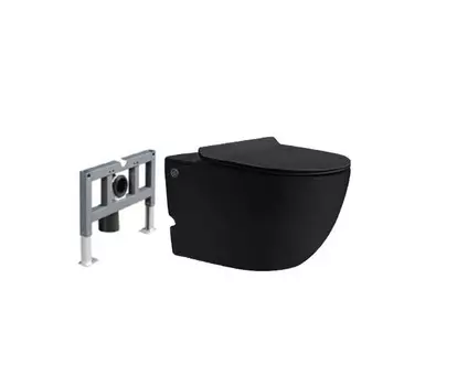 Комплект подвесной унитаз с инсталляцией SantiLine SL-5031MB безободковый с сиденьем микролифт, черный матовый