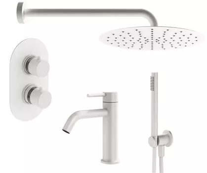 Комплект смесителя для раковины с верхним душем Plumberia Selection IXO KITXOT18BO53 с термостатом, белый матовый