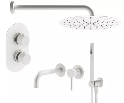 Комплект смесителя для раковины с верхним душем Plumberia Selection IXO KITXOT18BO210 с термостатом, белый матовый