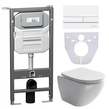 Комплект 4в1 Унитаз подвесной с сиденьем Ceramica Nova CN4002_1002W_1000 белый + Система инсталляции + кнопка