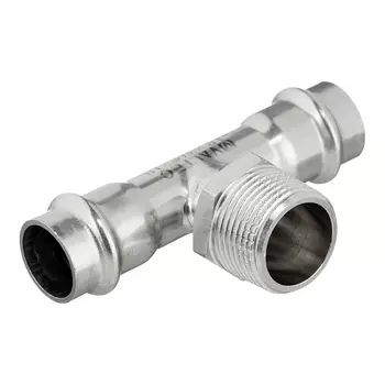 Тройник Valtec (VTi.933.I.180518) 18 мм х 3/4 НР(ш) х 18 мм нержавеющая сталь