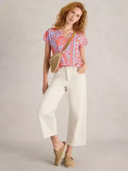 Топ White Stuff Nelly Leaves Notch Neck, цвет coral/blue