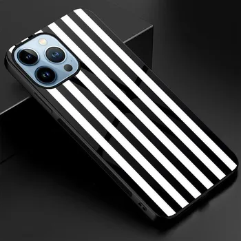 Чехол в черно-белую полоску для Iphone 14 13 11 12 Pro Max Mini Xs Xr X 7 8 6s Plus Se 2022, защитная задняя крышка из закаленного стекла For iphone SE 2020