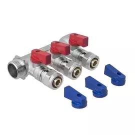 коллектор для мет./пласт. труб с отсекающими кранами 3 вых. 3/4"*16 mp-у