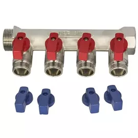 Коллектор с отсекающими кранами 4 вых. 3/4"х1/2" наруж. рез. mpf, mp-у
