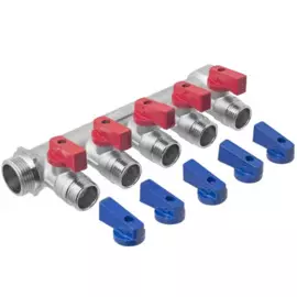 коллектор с отсекающими кранами 5 вых. х 3/4" х 1/2" наруж. рез. mpf, mp-у ис.072640