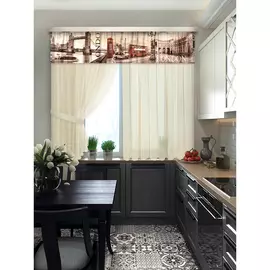 комплект штор для кухни лондон 101553 1,4*1,8м/2шт/ 2,5*0,45/ 2подхвата