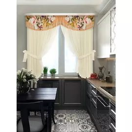 комплект штор для кухни нежность стиля pe 100826 1,4*1,8м/2шт/ 3*0,48/ 2подхвата