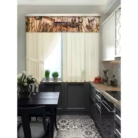 комплект штор для кухни прага 101554 1,4*1,8м/2шт/ 2,5*0,45/ 2подхвата