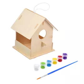 кормушка для птиц сборная с красками и кисточкой 12,5*12,5*16см blumen haus