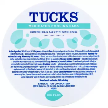 Tucks, пропитанные медикаментами охлаждающие подушечки, 100 подушечек