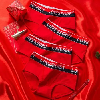 LANGSHA 4 шт./компл. женские трусики из хлопка Lucky Red Intimates модные трусы женское нижнее белье трусы M