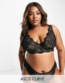 Черный кружевной бюстгальтер на косточках с высоким верхом ASOS DESIGN Curve Sienna