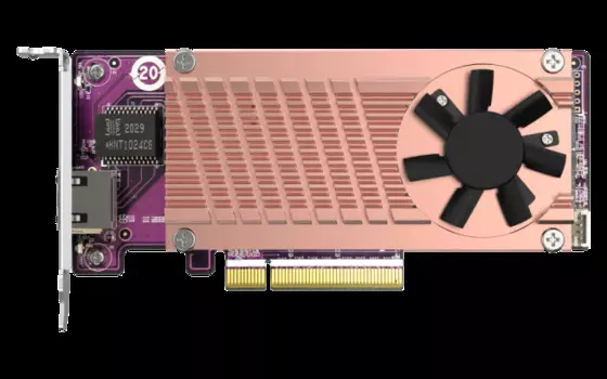 Карта расширения QNAP QM2-2P10G1TB 2 слота M.2 22110/2280 NVMe SSD. Интерфейс PCIe Gen2 x4, 1 порт 10 GbE BASE-T.