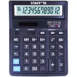 Калькулятор настольный STAFF STF-777 STAFF 250458 12 разрядов, двойное питание, 210x165 мм, черный
