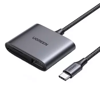 Карт-ридер UGREEN CM387 80798 USB-C to SD/TF + USB 2.0, цвет: серый
