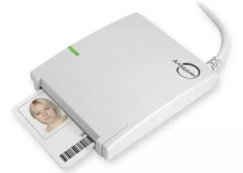 Карт-ридер внешний Аладдин Р.Д. JCR721 USB 2.0 Type-A, светло-серый, в индивидуальной упаковке c Рук