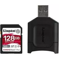 Карта памяти 128GB Kingston MLPR2/128GB SDXC, UHS-II Class U3 V90, чтение: 300Мб/с, запись: 260Мб/c, с USB-ридером