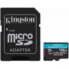 Карта памяти 128GB Kingston SDCG3/128GB microSDXC, UHS-I Class U3 V30 A2, чтение: 170Мб/с, запись: 90Мб/с, с адаптером