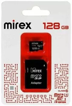 Карта памяти MicroSDXC 128GB Mirex 13613-AD3UH128 Class 10 UHS-I U3 (SD адаптер)
