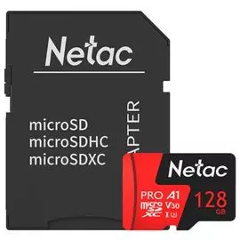Карта памяти 128GB Netac NT02P500PRO-128G-R MicroSDXC Class 10 UHS-I U3 V30/A1 P500 Extreme Pro + адаптер