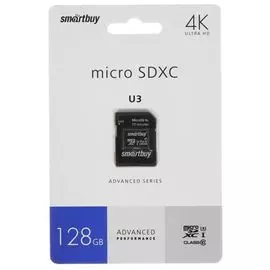 Карта памяти 128GB SmartBuy SB128GBSDU1A-AD microSDXC Сlass 10 Advanced U3 V30 A1 (55/90 Mb/s)+ SD адаптер