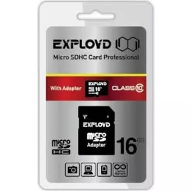 Карта памяти MicroSDHC 16GB Exployd EX016GCSDHC10-AD Class 10 + SD адаптер