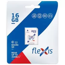 Карта памяти 16GB Flexis FMSD016GU1A Cl10 U1, c адаптером