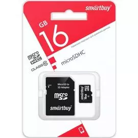 Карта памяти 16GB SmartBuy SB16GBSDCL10-01LE MicroSDHC Сlass 10 + SD адаптер