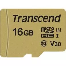 Карта памяти 16GB Transcend TS16GUSD500S microSDHC Class 10 U3, V30 500S + адаптер, MLC