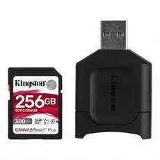 Карта памяти 256GB Kingston MLPR2/256GB SDXC, UHS-II Class U3 V90, чтение: 300Мб/с, запись: 260Мб/c, с USB-ридером