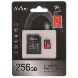 Карта памяти 256GB Netac NT02P500PRO-256G-R MicroSDXC P500 Extreme Pro, SD Adapter