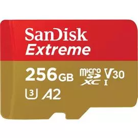Карта памяти 256GB SanDisk SDSQXA1-256G-GN6MA Extreme microSDXC + SD Adapter + Rescue Pro Deluxe 160MB/s A2 C10 V30 UHS-I U5